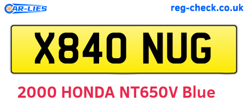 X840NUG are the vehicle registration plates.