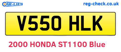 V550HLK are the vehicle registration plates.