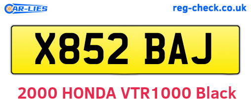 X852BAJ are the vehicle registration plates.