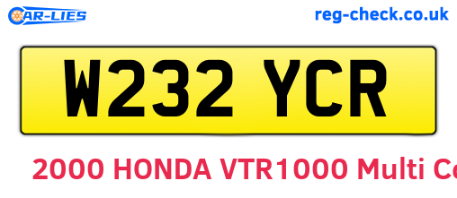 W232YCR are the vehicle registration plates.