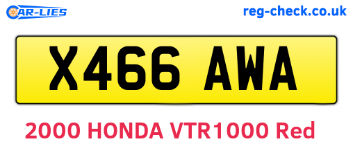 X466AWA are the vehicle registration plates.