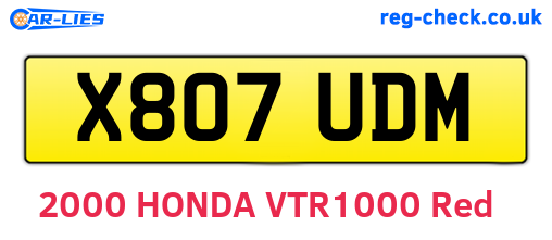 X807UDM are the vehicle registration plates.
