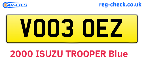 VO03OEZ are the vehicle registration plates.