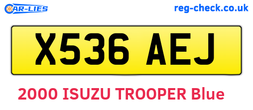 X536AEJ are the vehicle registration plates.