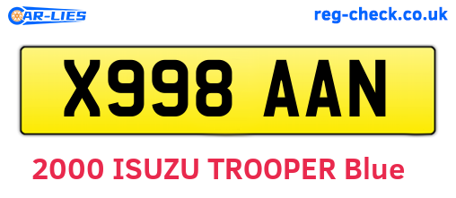 X998AAN are the vehicle registration plates.