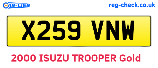 X259VNW are the vehicle registration plates.