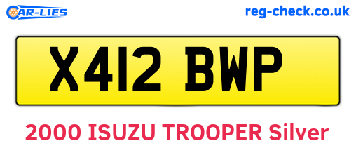 X412BWP are the vehicle registration plates.
