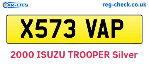X573VAP are the vehicle registration plates.
