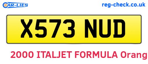 X573NUD are the vehicle registration plates.
