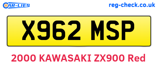 X962MSP are the vehicle registration plates.