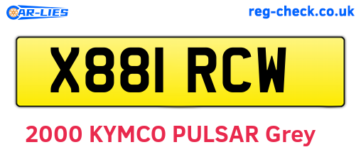 X881RCW are the vehicle registration plates.