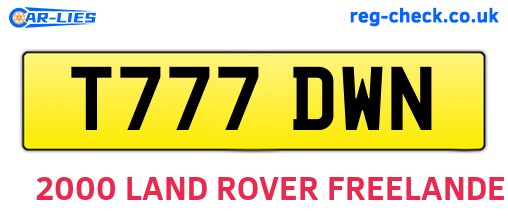 T777DWN are the vehicle registration plates.