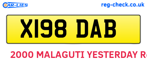 X198DAB are the vehicle registration plates.