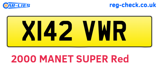 X142VWR are the vehicle registration plates.