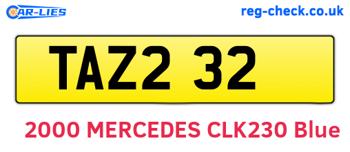 TAZ232 are the vehicle registration plates.