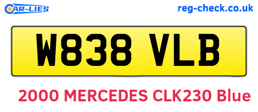 W838VLB are the vehicle registration plates.