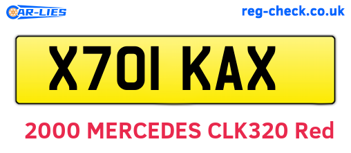 X701KAX are the vehicle registration plates.