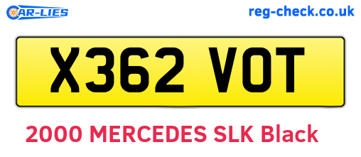 X362VOT are the vehicle registration plates.