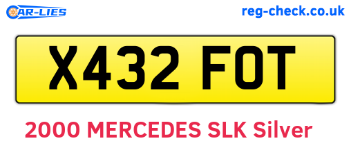 X432FOT are the vehicle registration plates.