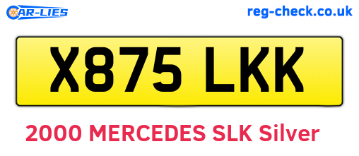 X875LKK are the vehicle registration plates.