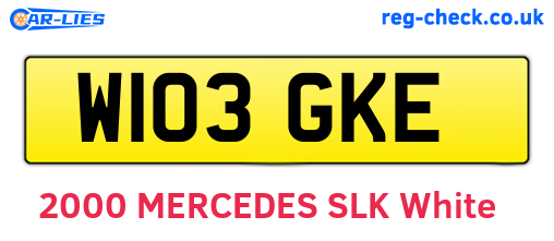 W103GKE are the vehicle registration plates.