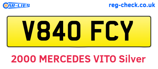 V840FCY are the vehicle registration plates.