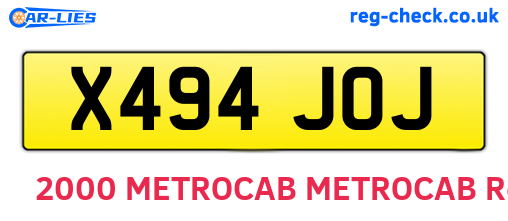 X494JOJ are the vehicle registration plates.