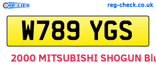 W789YGS are the vehicle registration plates.
