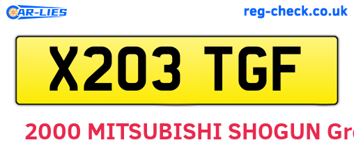 X203TGF are the vehicle registration plates.
