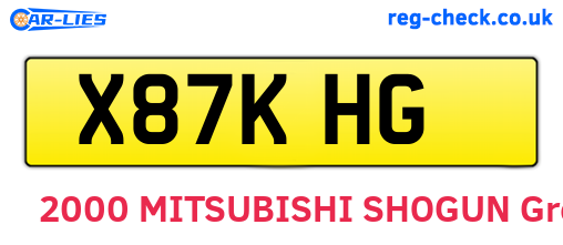 X87KHG are the vehicle registration plates.