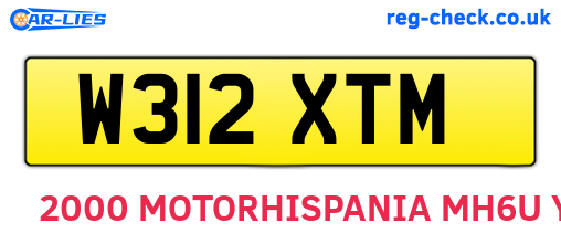 W312XTM are the vehicle registration plates.