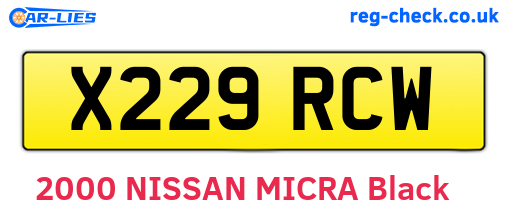 X229RCW are the vehicle registration plates.