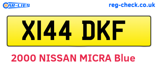 X144DKF are the vehicle registration plates.