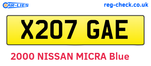 X207GAE are the vehicle registration plates.