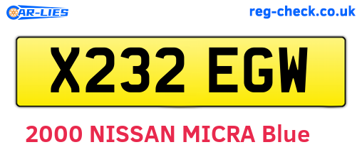 X232EGW are the vehicle registration plates.