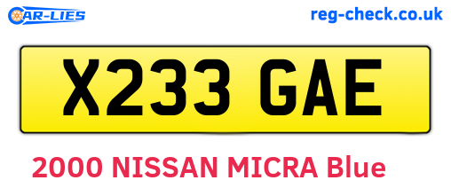 X233GAE are the vehicle registration plates.