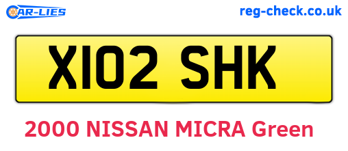 X102SHK are the vehicle registration plates.