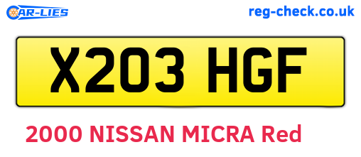 X203HGF are the vehicle registration plates.