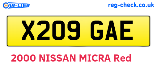 X209GAE are the vehicle registration plates.