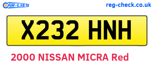 X232HNH are the vehicle registration plates.