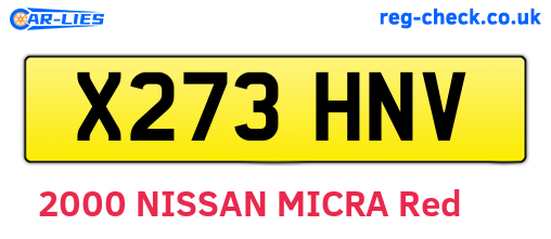 X273HNV are the vehicle registration plates.