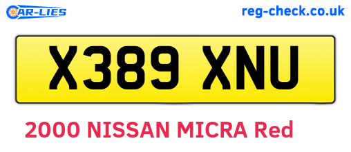X389XNU are the vehicle registration plates.