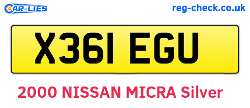 X361EGU are the vehicle registration plates.