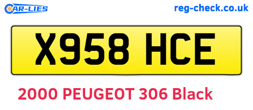 X958HCE are the vehicle registration plates.