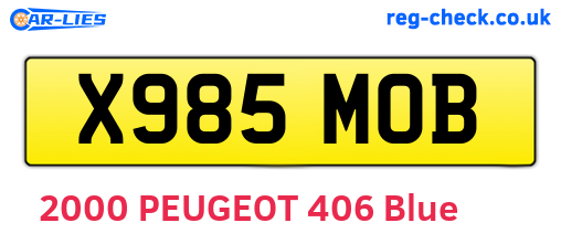 X985MOB are the vehicle registration plates.