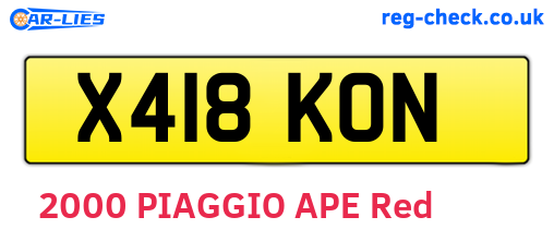 X418KON are the vehicle registration plates.