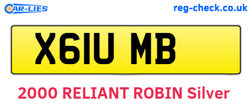 X61UMB are the vehicle registration plates.