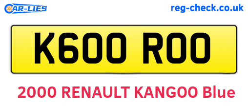 K600ROO are the vehicle registration plates.