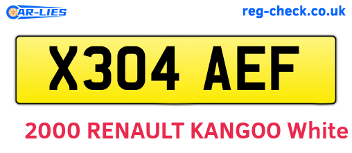 X304AEF are the vehicle registration plates.