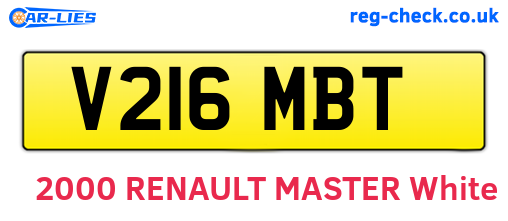 V216MBT are the vehicle registration plates.